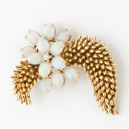 Appraisal: Gold Opal and Diamond Brooch Estimate -