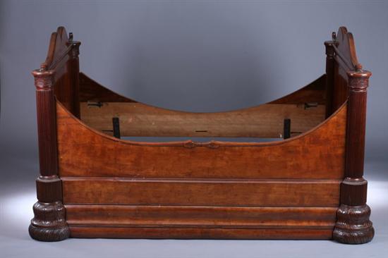 Appraisal: FRENCH EMPIRE CARVED MAHOGANY BED th century Double-lobed head and