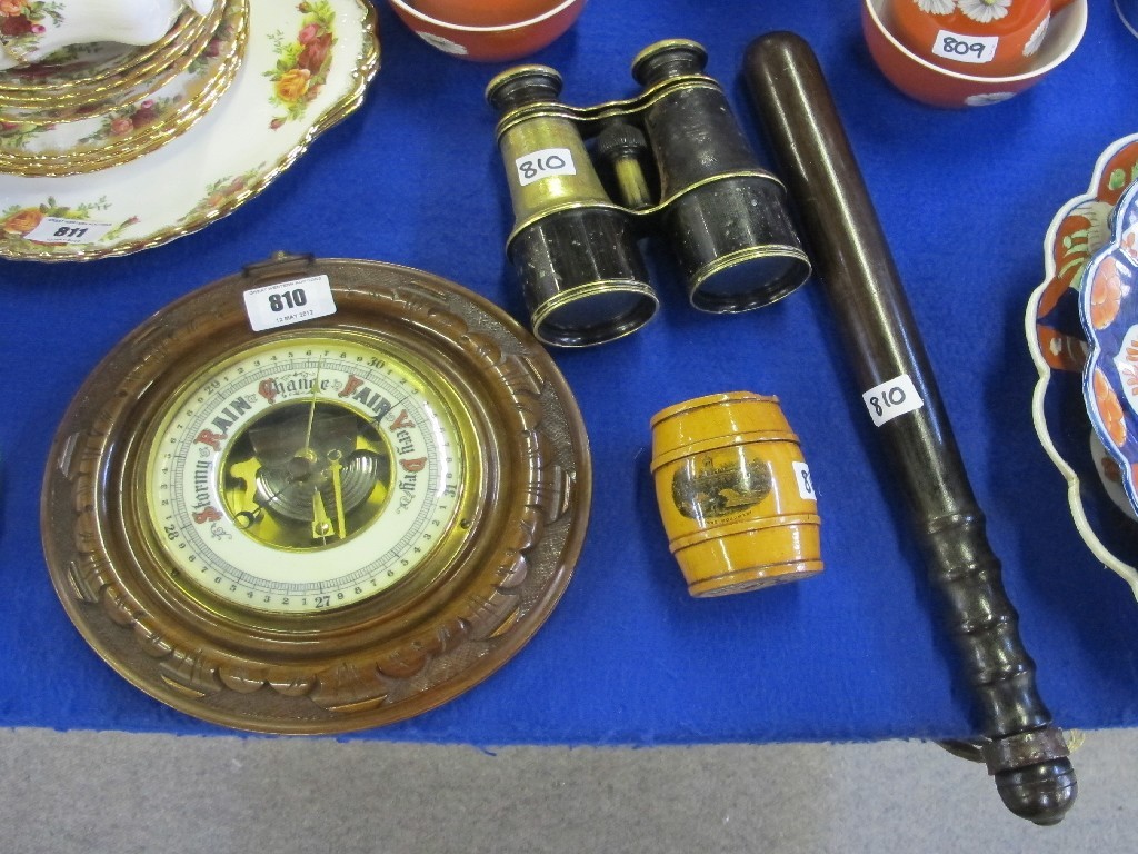 Appraisal: Lot comprising wooden truncheon barometer Mauchline barrel shaped bank and