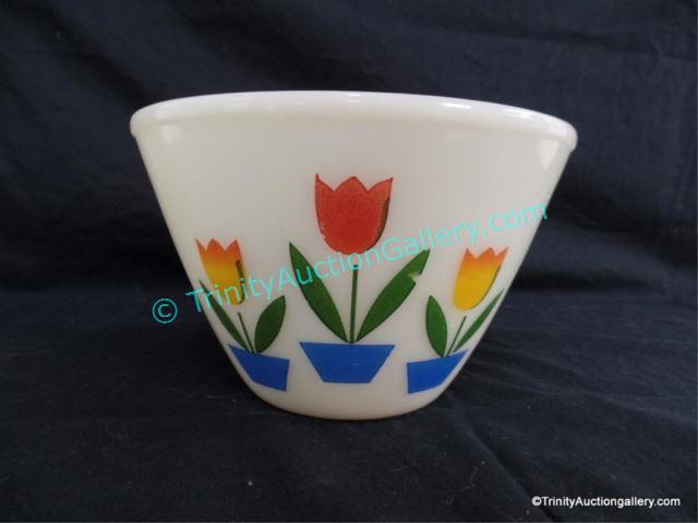 Appraisal: Anchor Hocking Tulips on Ivory Mixing Bowl Med This is