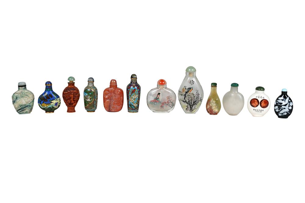 Appraisal: COLLECTION OF SNUFF BOTTLEScomprising twelve assorted glass porcelain cloisonne and