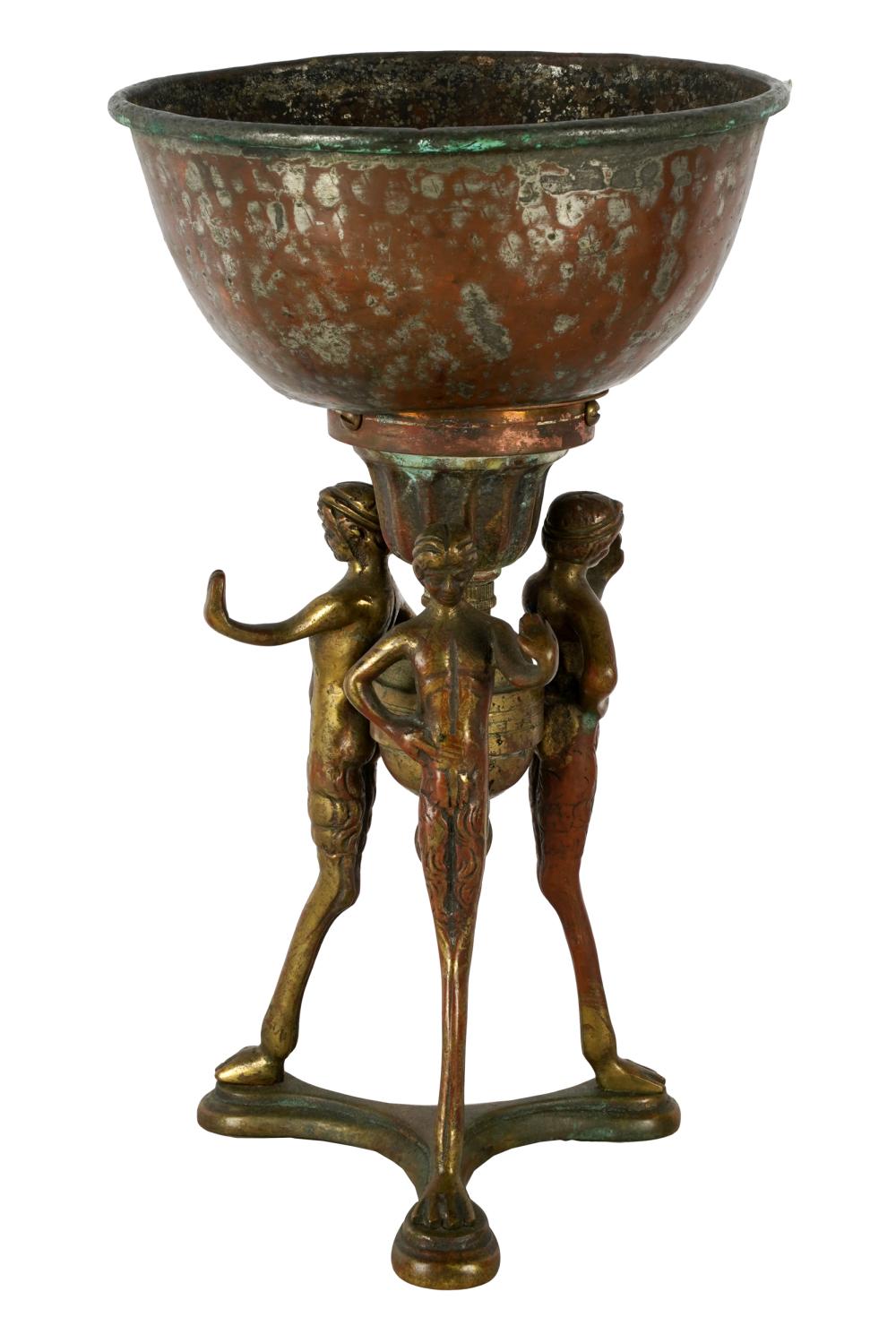 Appraisal: BRONZE FIGURAL TRIPOD LAMP BASEin the style of the antique