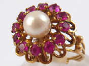 Appraisal: A yellow metal tests carat gold ruby and cultured pearl