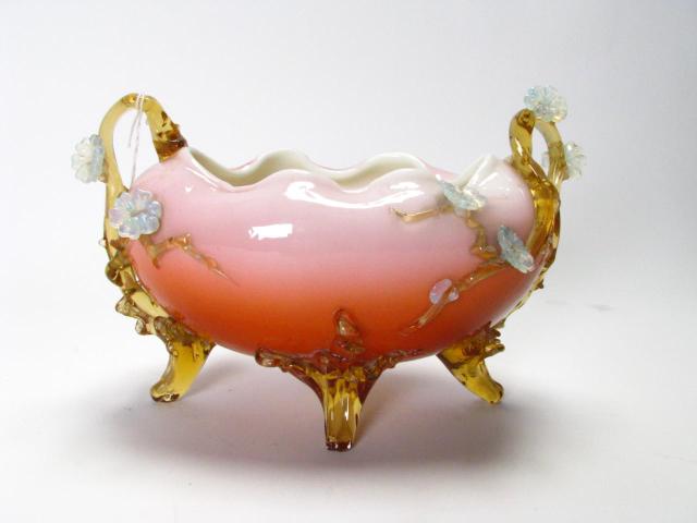 Appraisal: Vintage Victorian Glass Footed Bowl with amber and vaseline applied