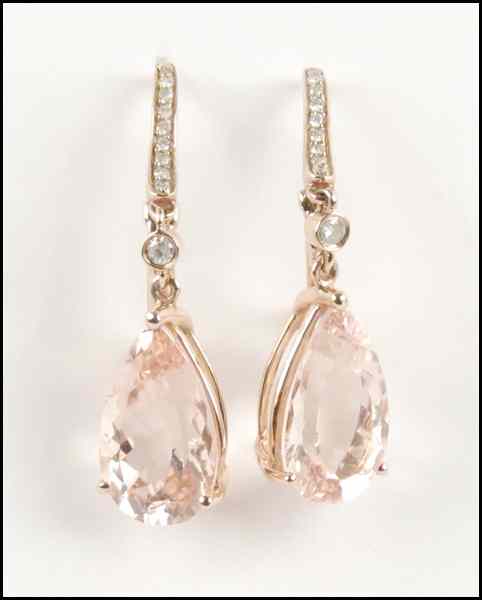 Appraisal: PAIR OF KARAT PINK GOLD DIAMOND AND MORGANITE EARRINGS Morganites