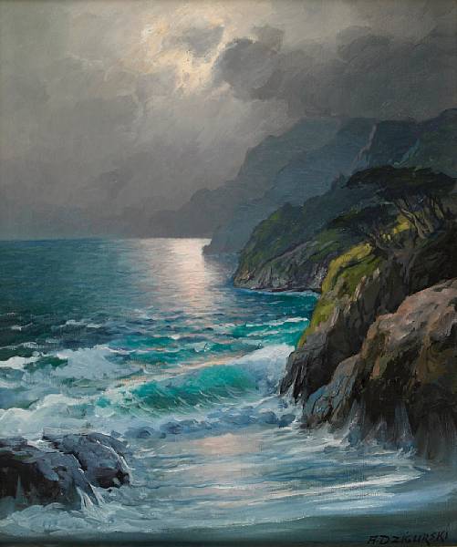 Appraisal: Alexander Dzigurski Yugoslavian American - Moonlight on the Coast signed