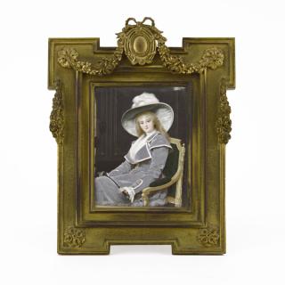 Appraisal: th Century Hand Painted Portrait Miniature in Heavy Gilt Bronze