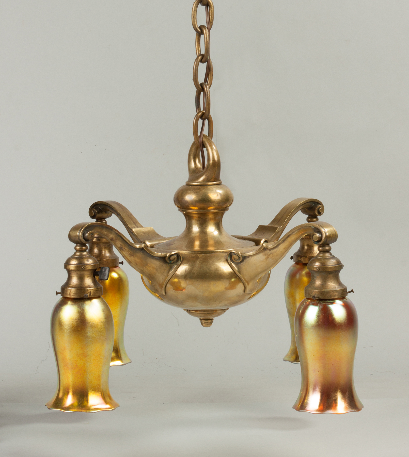 Appraisal: Brass Four Light Hanging Fixture Early th cent With gold