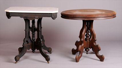 Appraisal: EASTLAKE INCISED WALNUT MARBLE-TOP SIDE TABLE The octagonal top over