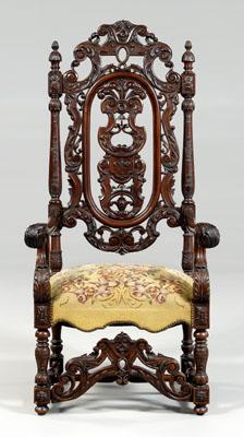 Appraisal: Flemish baroque style open armchair walnut and other mixed woods