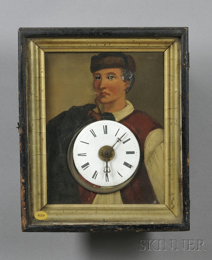 Appraisal: Black Forest Picture Frame Clock and Automata Germany mid th