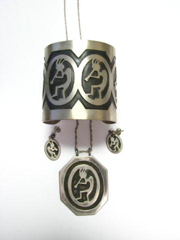 Appraisal: Matching Native American cuff bracelet pendant on chain and earrings