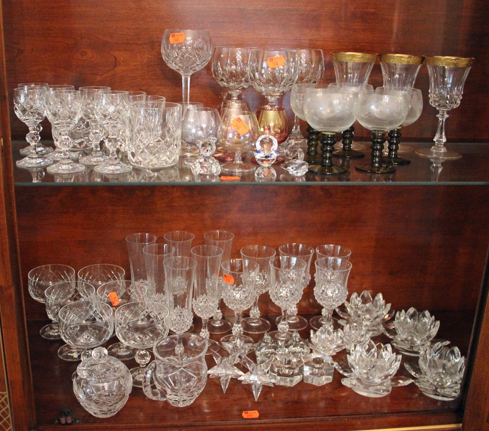 Appraisal: Assorted clear glassware including cut glass stemware candle holders sugar