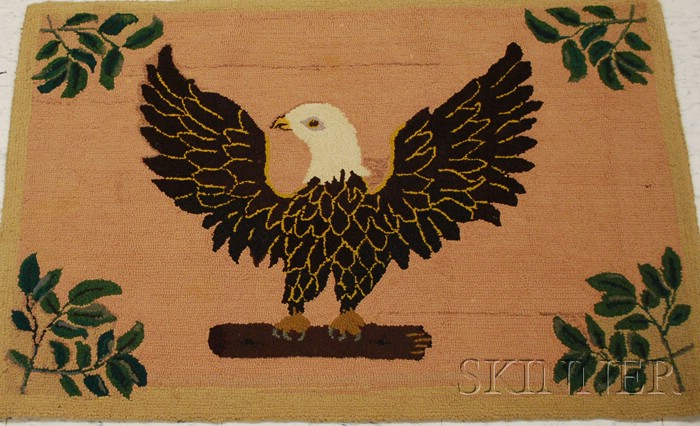 Appraisal: Wool Pictorial Hooked Rug with Eagle Motif America mid- th