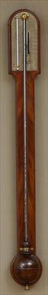 Appraisal: GEORGE III MAHOGANY STICK BAROMETER The arched plate inscribed Adams