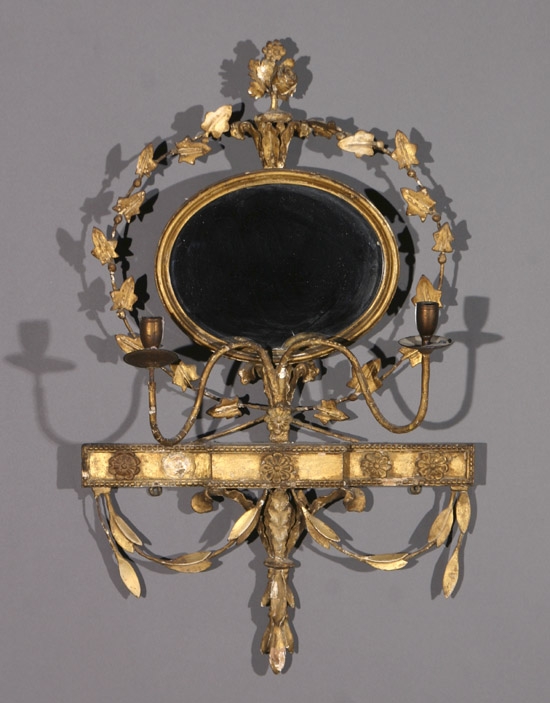 Appraisal: George III Giltwood and Gesso Two-Light Girandole Mirror Late th