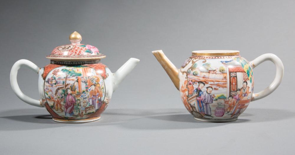 Appraisal: Two Chinese Export Mandarin Palette Porcelain Teapots th c Qianlong