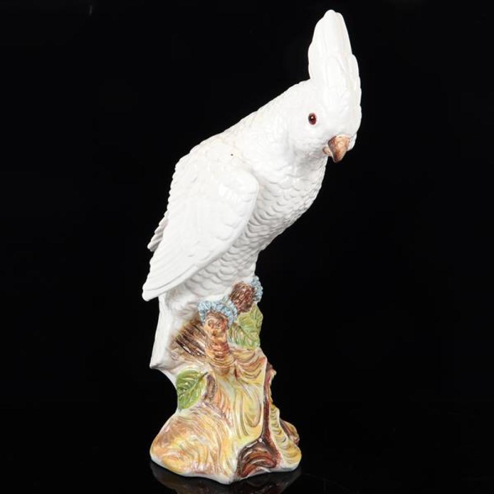 Appraisal: LARGE INCH HAND PAINTED CONTINENTAL STAFFORDSHIRE MAJOLICA CERAMIC WHITE COCKATOO