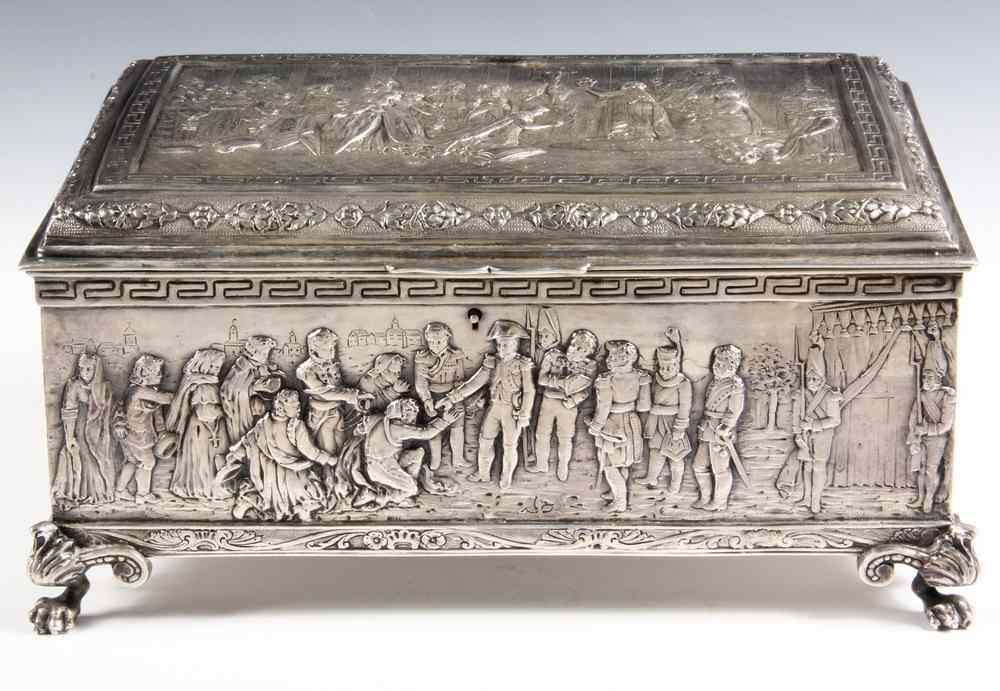 Appraisal: STERLING DOCUMENT BOX - German Repousse Sterling Document Box depicting