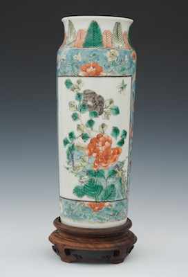 Appraisal: A Chinese Famille Vert Sleeve Vase on Wood Base Of