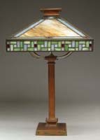 Appraisal: FINE PRAIRIE SCHOOL STYLE LEADED GLASS TABLE LAMP The square