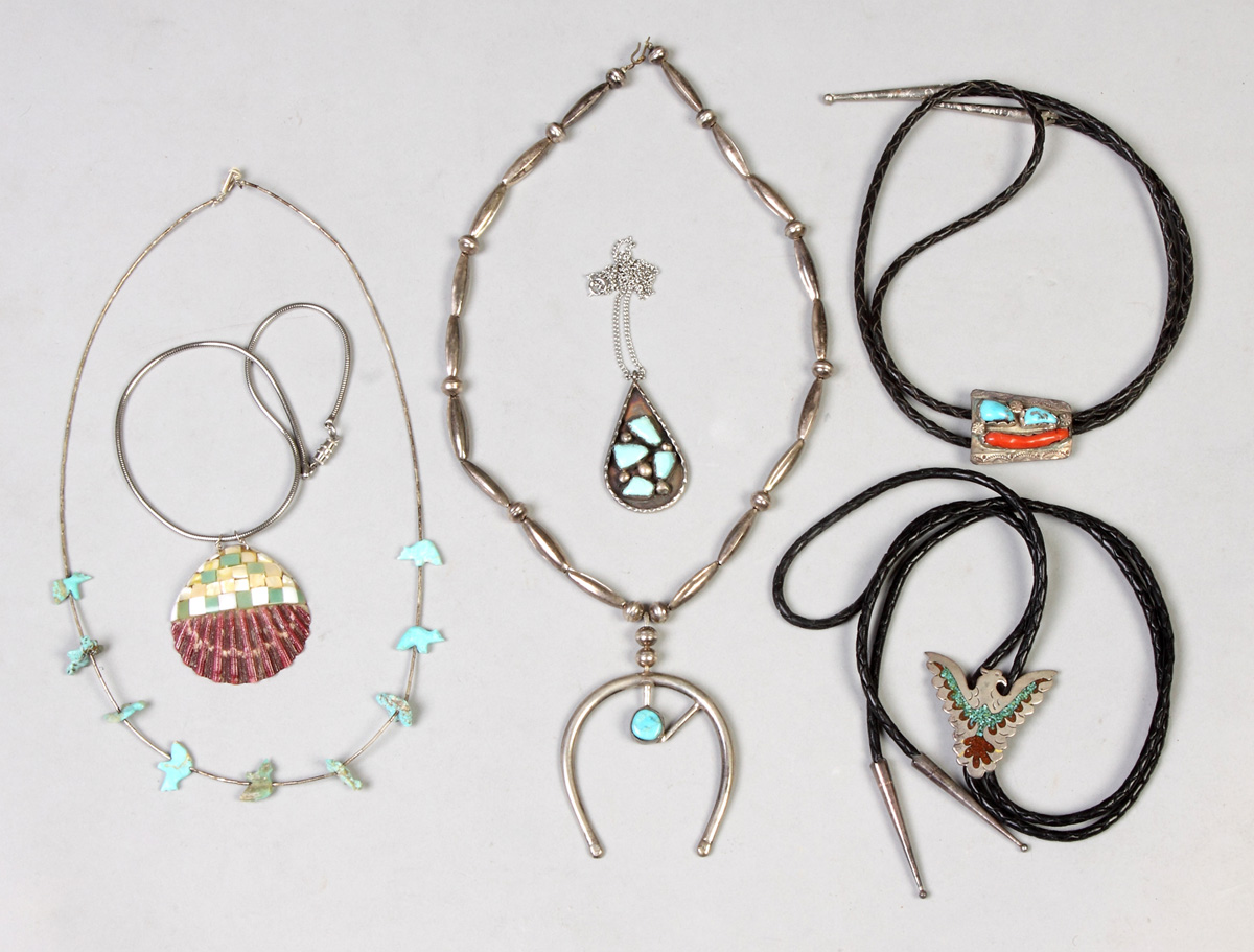 Appraisal: Six Various Silver Turquoise Necklaces Boleros