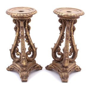 Appraisal: A Pair of R gence Style Giltwood Candlestands th Century