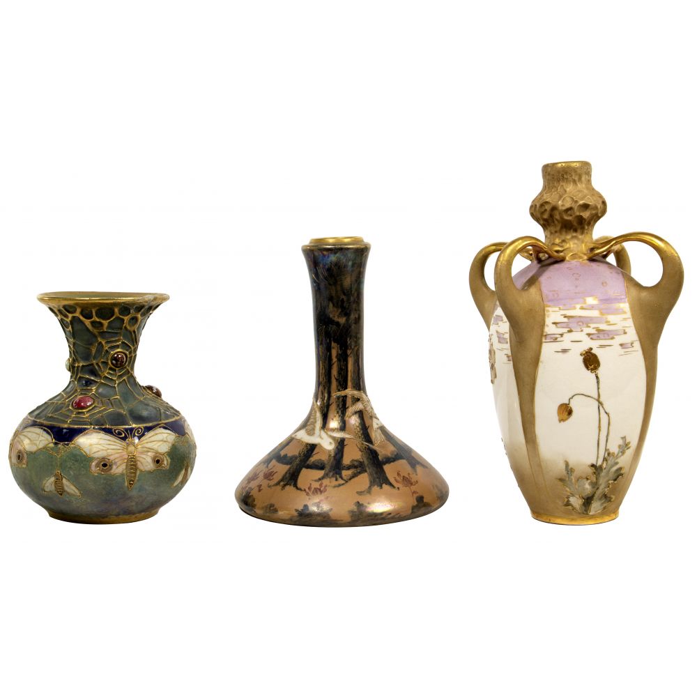 Appraisal: TURN TEPLITZ AMPHORA POTTERY VASE ASSORTMENT items including a decanter