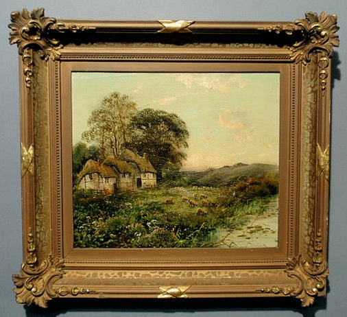 Appraisal: Oil on board landscape painting late th c with a