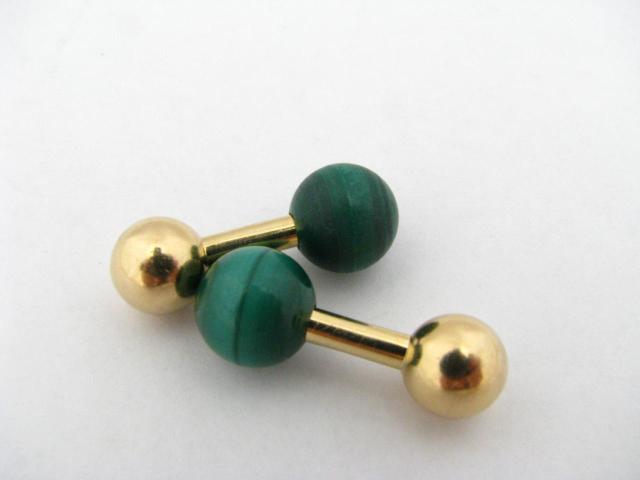 Appraisal: Pair of Tiffany Co K Yellow Gold Malachite Cufflinks