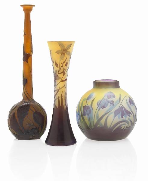 Appraisal: Three Gall cameo glass vases early th century comprising two