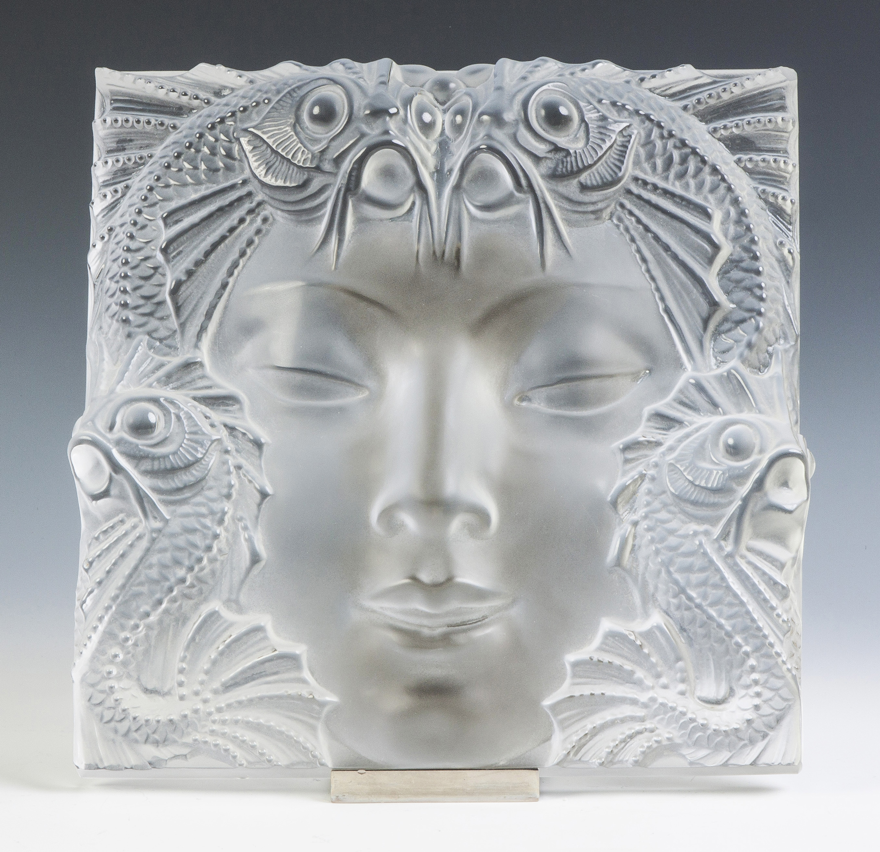 Appraisal: R Lalique The Mask Frosted Glass Plaque Early th cent