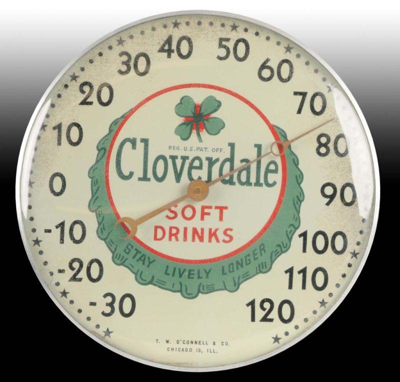 Appraisal: Cloverdale Soft Drinks Metal Glass Thermometer Description Moderate flaking and