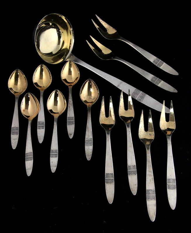 Appraisal: A quantity of Russian white metal flatware of modern design