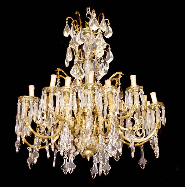 Appraisal: A Louis XV style gilt bronze and crystal eighteen light