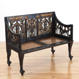 Appraisal: Egyptian Revival gilt and ebonized parlor settee Egyptian Revival gilt