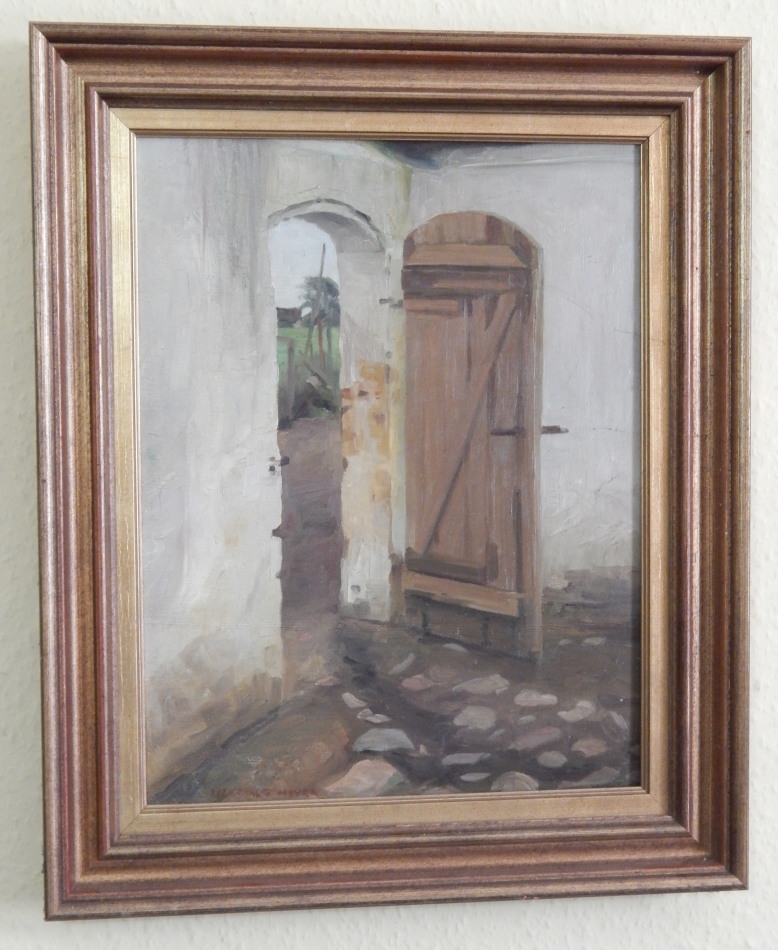 Appraisal: V Mayer th thC Barn door oil on canvas signed