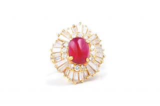 Appraisal: A Ruby and Diamond Gold Cocktail Ring Centered with a