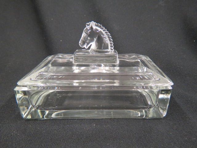 Appraisal: Heisey Glass Box figural horsehead finial x excellent