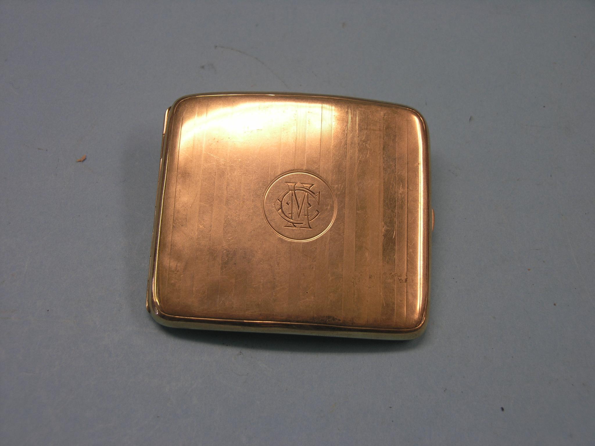 Appraisal: An engraved ct gold cigarette case Birmingham grams SEE ILLUSTRATION