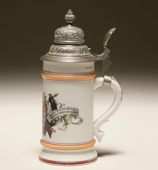 Appraisal: German stein paint and transfer military themed decoration pewter lid