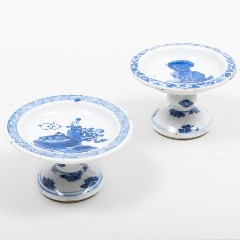 Appraisal: Two Similar Chinese Blue and White Porcelain Pedestal Salts Unmarked