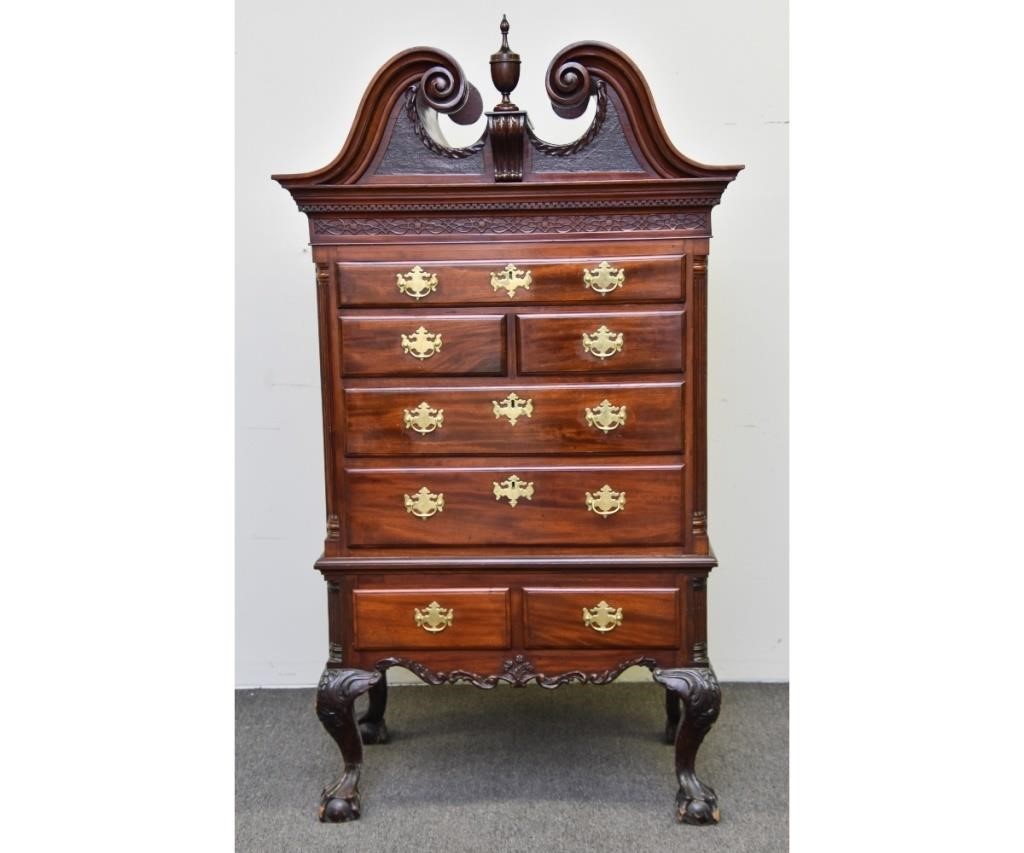 Appraisal: Fine diminutive bench made Philadelphia Chippendale style mahogany two-piece highboy