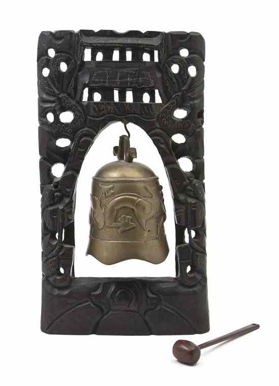 Appraisal: A Chinese Bronze Bell having raised decoration of a writhing