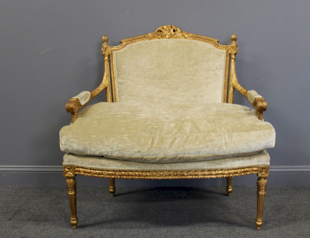 Appraisal: Louis XVI Style Finely Carved Giltwood Settee From a Harrison