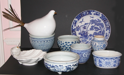 Appraisal: Assorted Blue and White Plates Bowls and Jardini res together