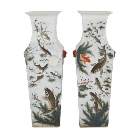 Appraisal: Attributed to Deng Bishan A PAIR OF FAMILLE ROSE AQUATIC