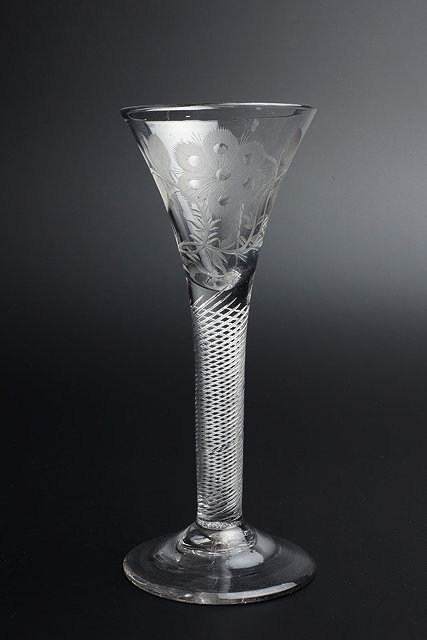 Appraisal: AN TH CENTURY WINE GLASS the flared conical bowl engraved