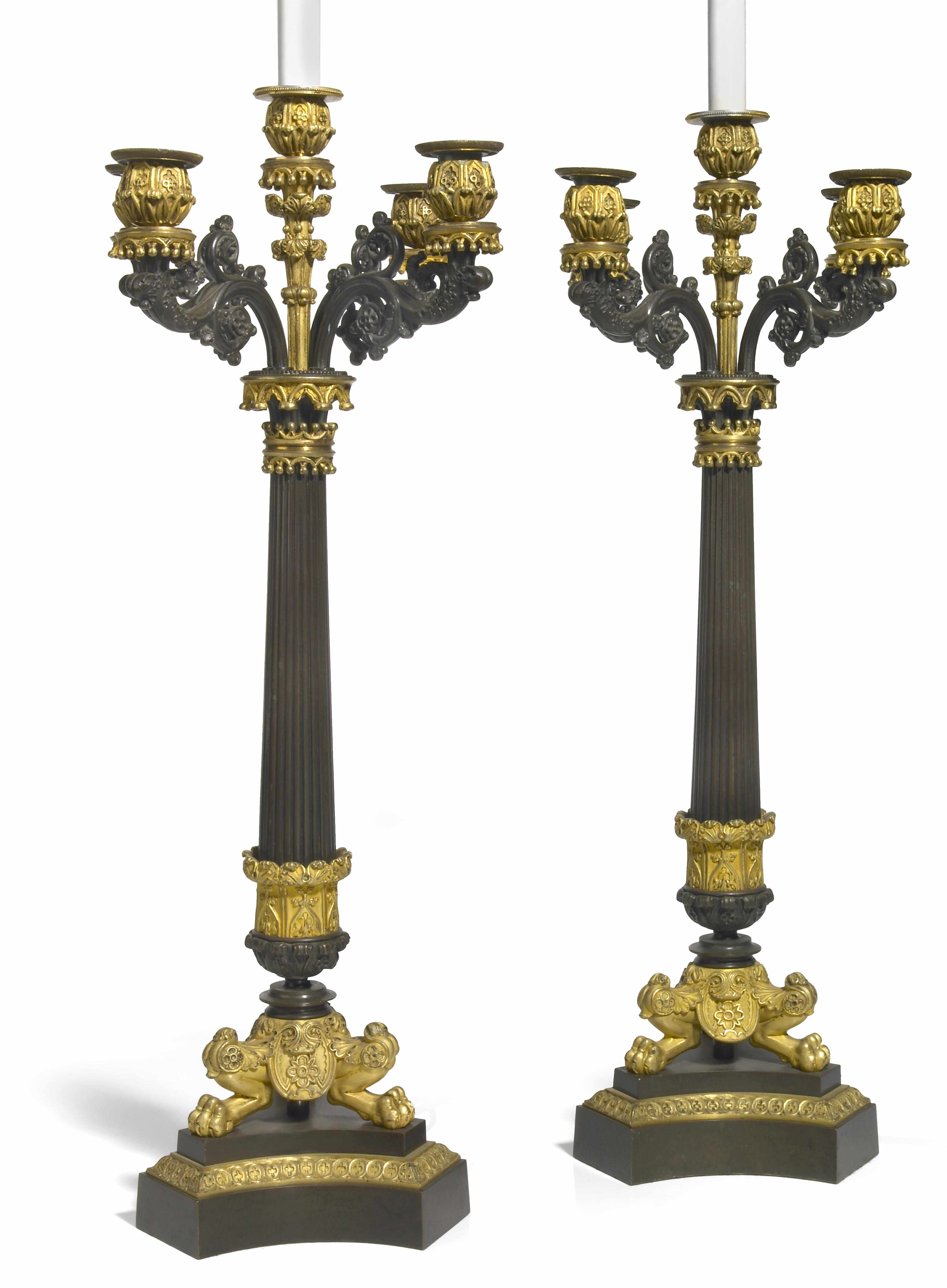 Appraisal: A pair of Charles X gilt and patinated bronze five