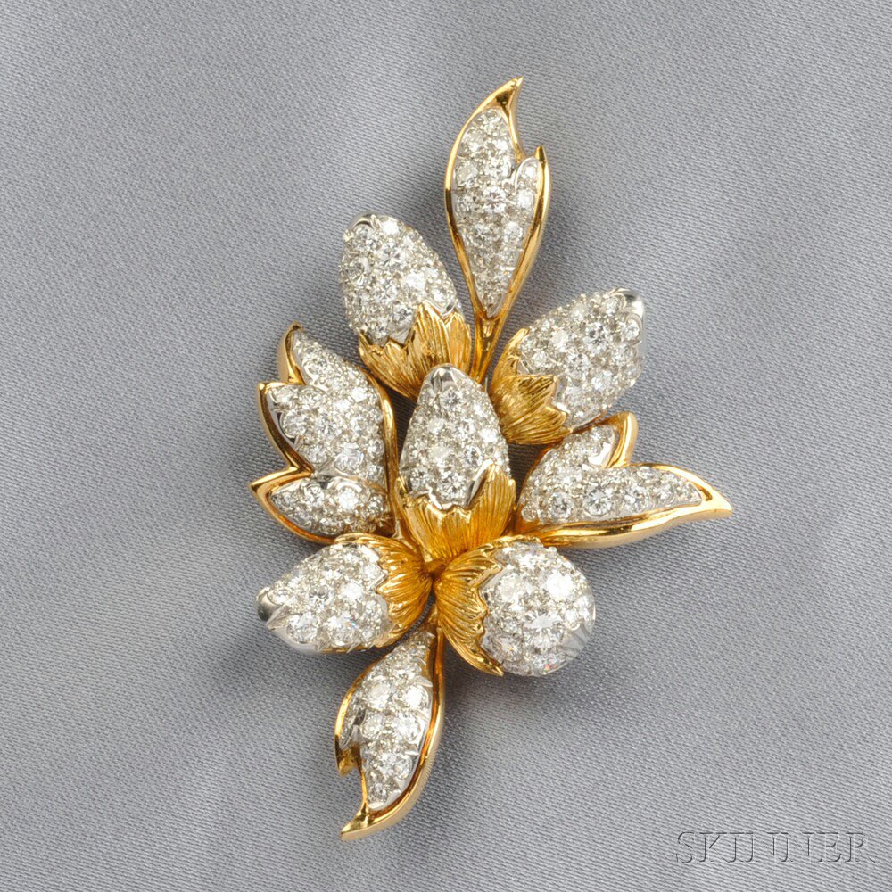 Appraisal: kt Gold Platinum and Diamond Brooch designed as clusters of